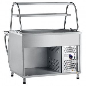 Прилавок холодильный Abat ПВВ(Н)-70М-НШ (открытый, полка, подсветка охлаждаемая ванна h-85 мм, 1120 мм)