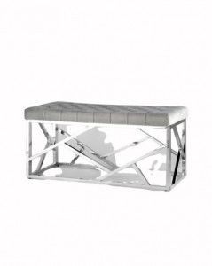 Банкетка-скамейка АРТ ДЕКО, вельвет серый, сталь серебро
